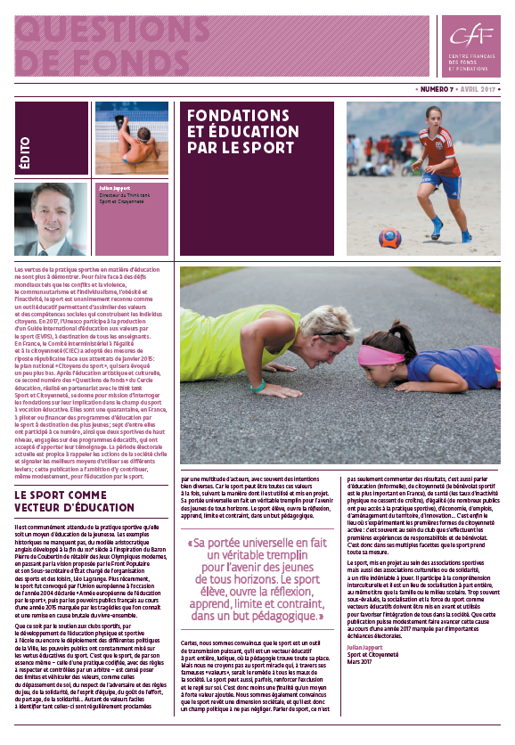 Questions de fonds : « Fondations et éducation par le sport »