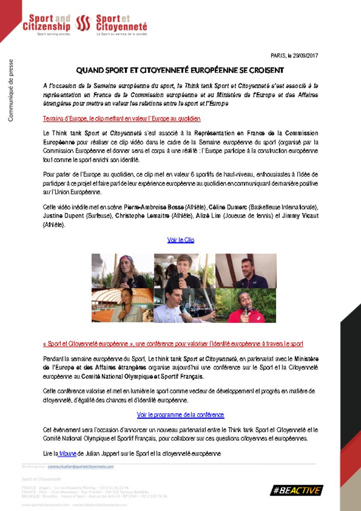 Quand Sport et Citoyenneté européenne se croisent