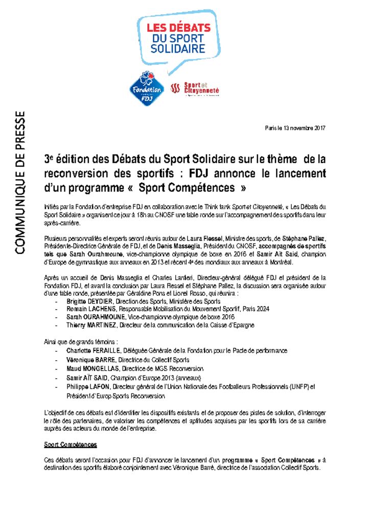 3e édition des Débats du Sport Solidaire sur le thème de la reconversion des sportifs