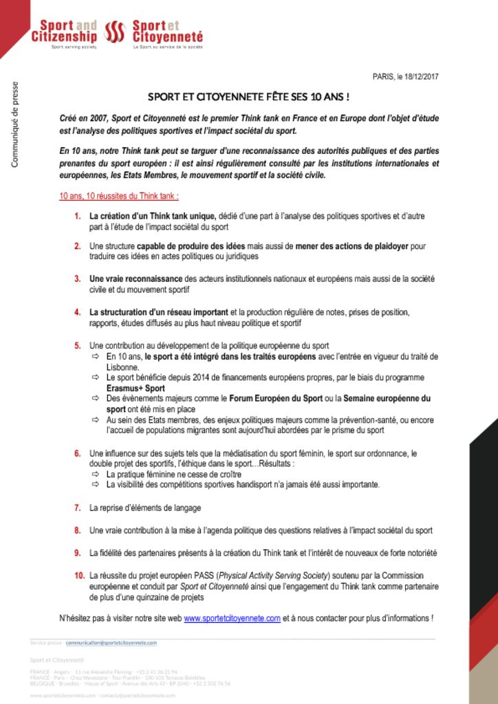 Sport et Citoyenneté fête ses 10 ans !