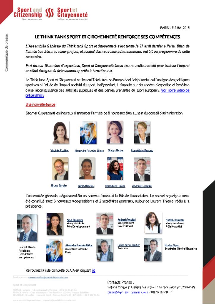 Le Think tank Sport et Citoyenneté renforce ses compétences