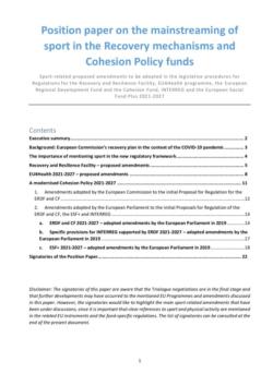 thumbnail of Position paper on the mainstreaming of sport in the Recovery mechanisms and Cohesion Policy funds_final